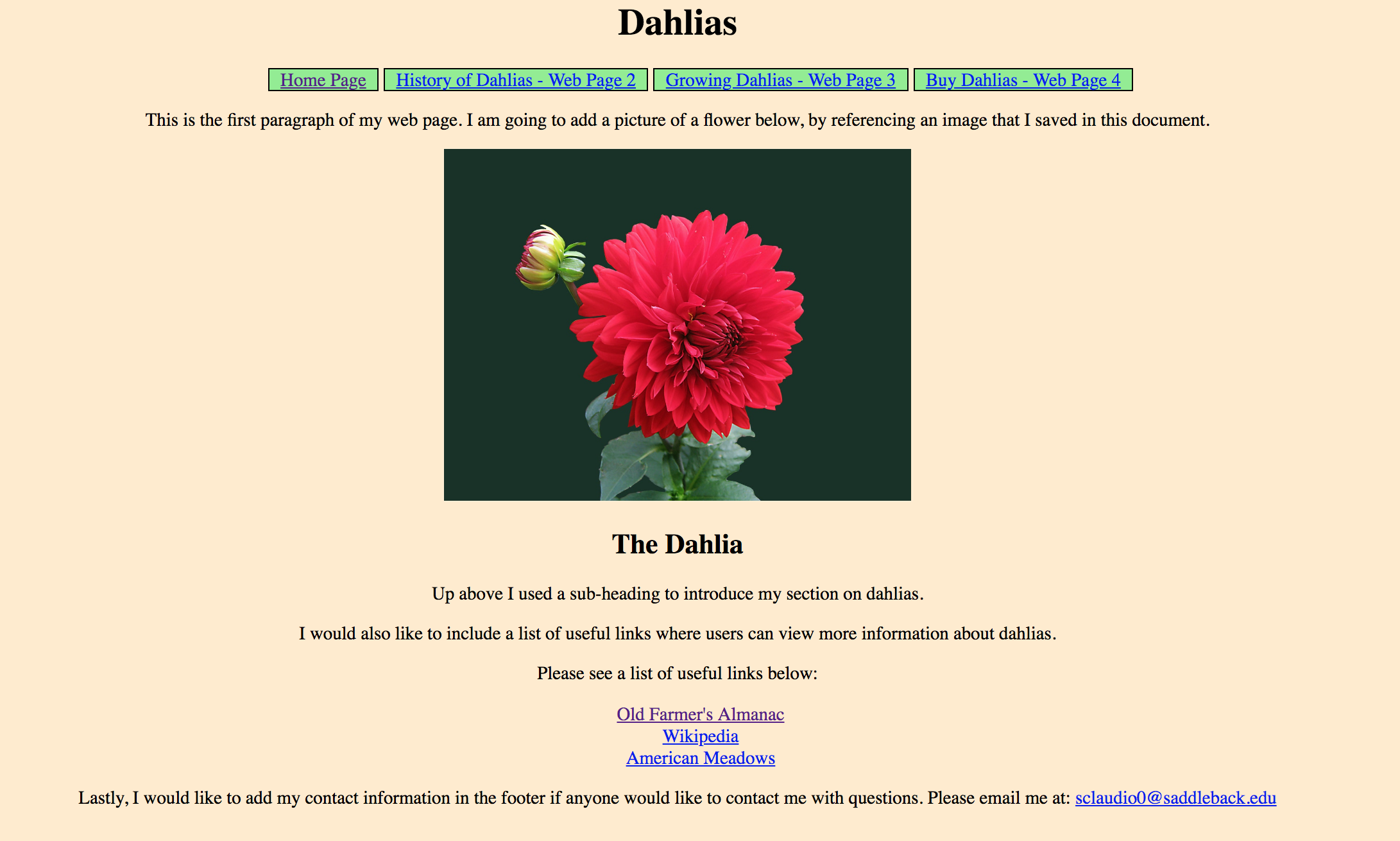 web page about dahlias